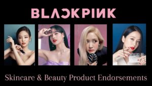 A collage of Blackpink members Jisoo, Jennie, Rose and Lalisa's beauty product endorsements.